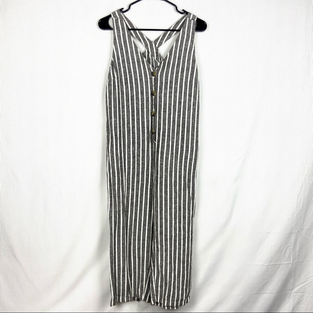 Linen Blend Striped Below the knee Jumper